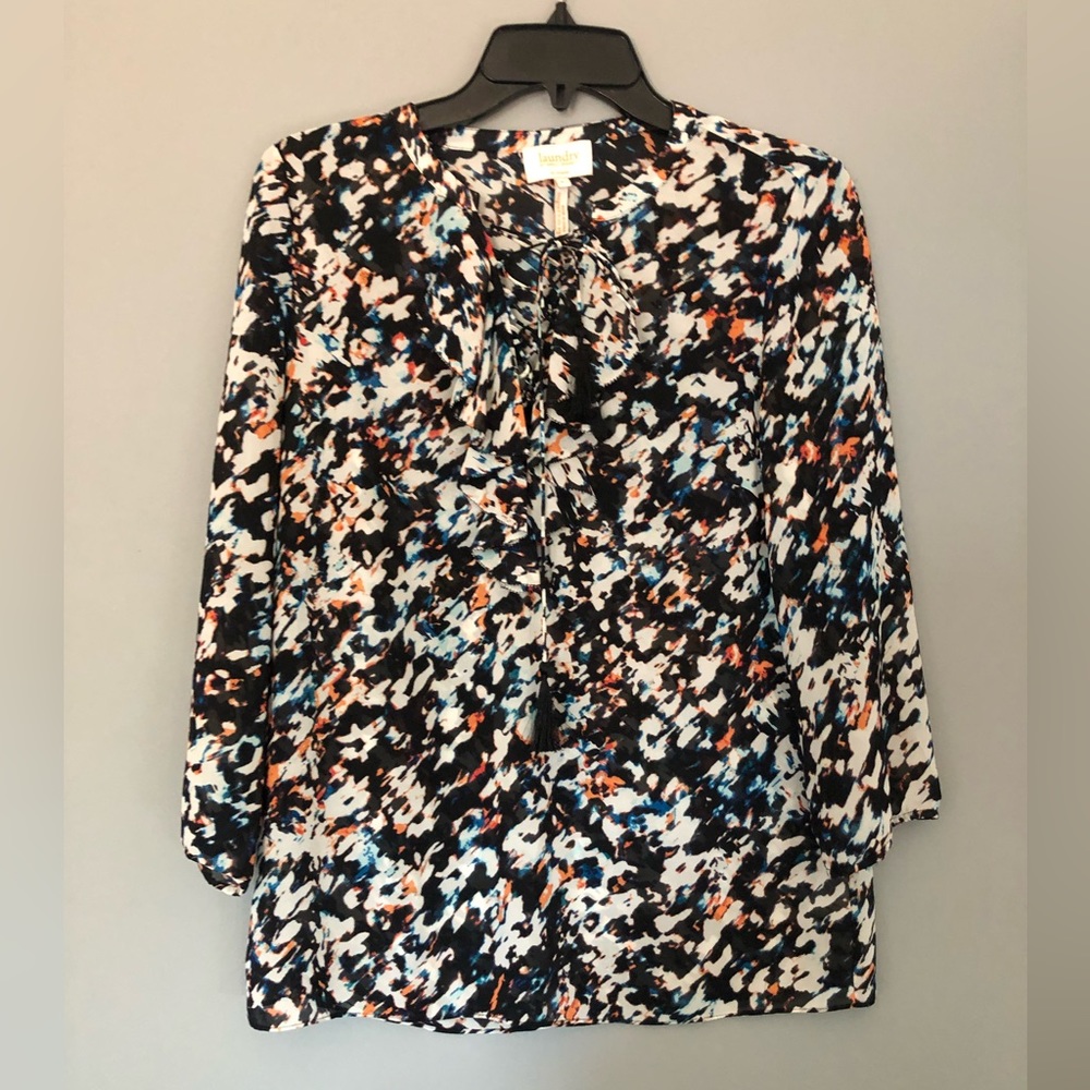 Laundry by Shelli Segal Size 6 Sheer 3/4 Sleeve Shirt Multicolored